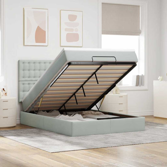 Ottoman bed met matrassen 140x200cm fluweel lichtgrijs is nu te koop bij PeponiXL, paradijselijk wonen!