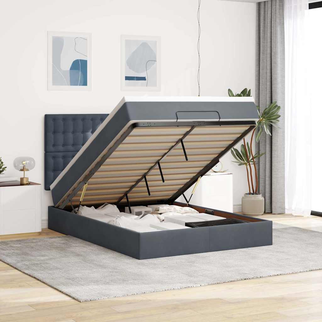 Ottoman bed met matrassen 140x200cm fluweel donkergrijs is nu te koop bij PeponiXL, paradijselijk wonen!