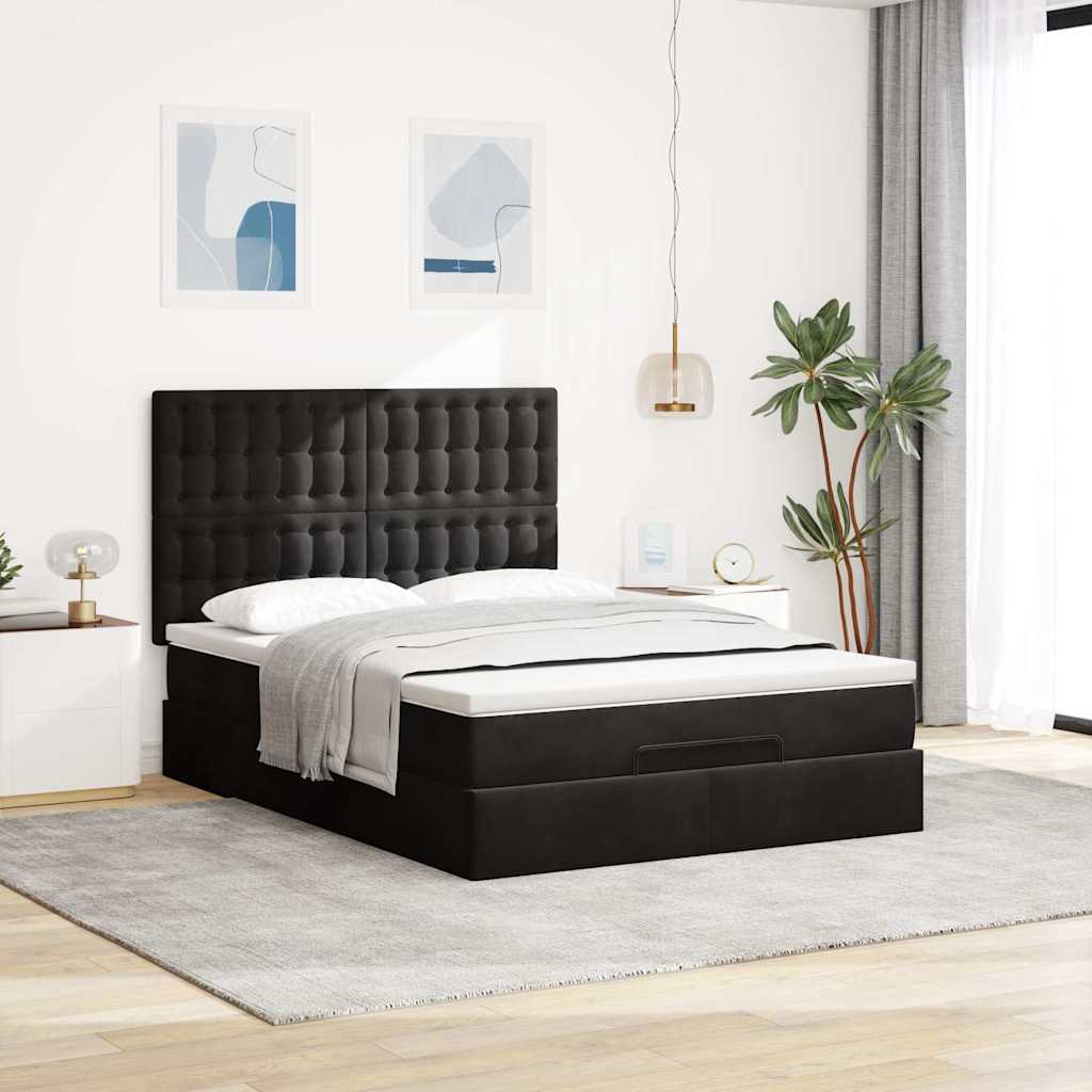 Ottoman bed met matrassen 140x200cm fluweel zwart is nu te koop bij PeponiXL, paradijselijk wonen!