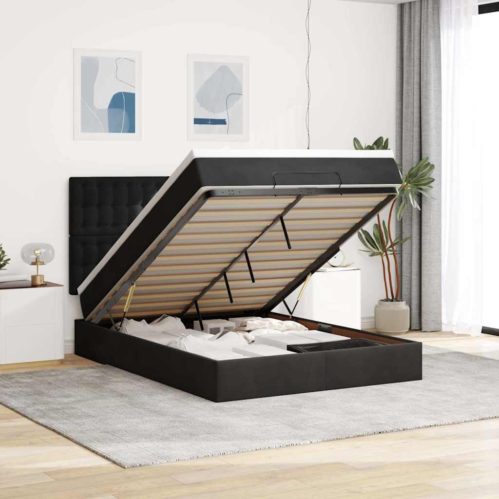 Ottoman bed met matrassen 140x200cm fluweel zwart is nu te koop bij PeponiXL, paradijselijk wonen!