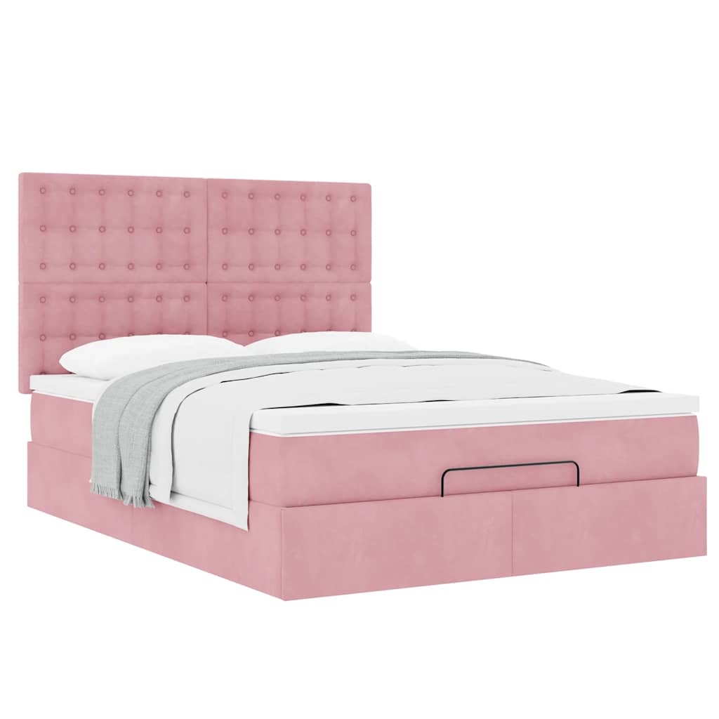 Ottoman bed met matrassen 140x200cm fluweel roze is nu te koop bij PeponiXL, paradijselijk wonen!