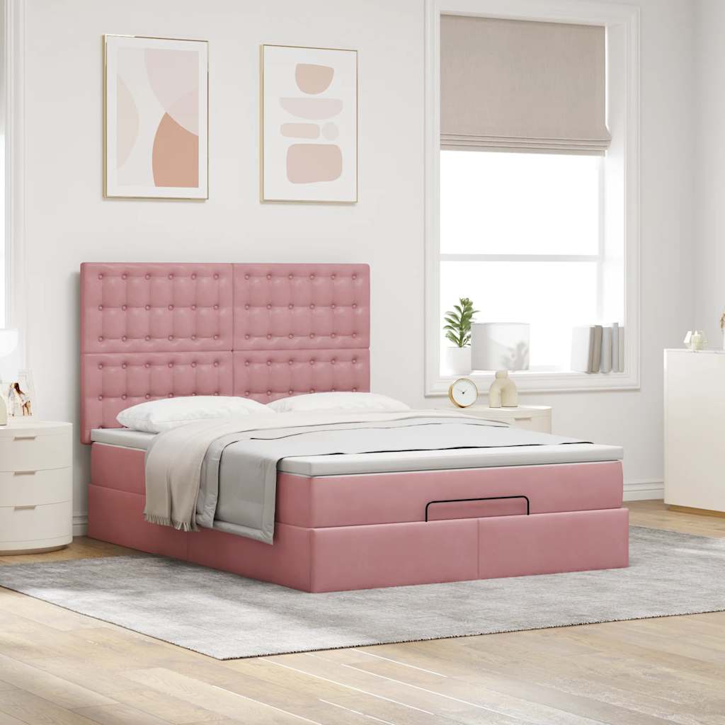 Ottoman bed met matrassen 140x200cm fluweel roze is nu te koop bij PeponiXL, paradijselijk wonen!