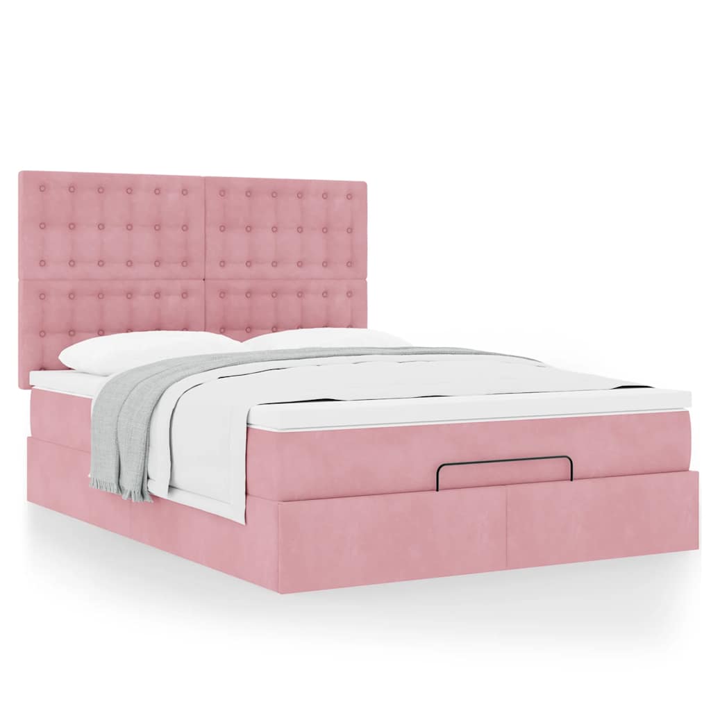 Ottoman bed met matrassen 140x200cm fluweel roze is nu te koop bij PeponiXL, paradijselijk wonen!