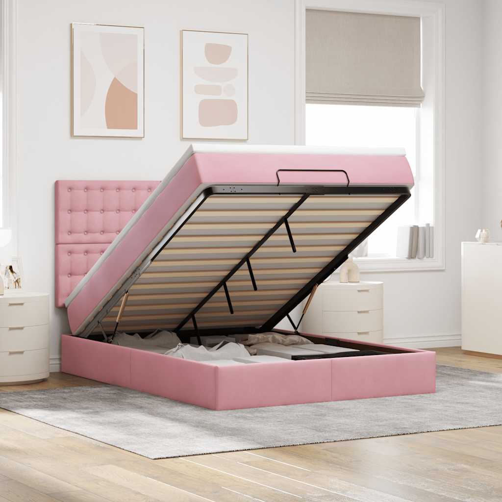 Ottoman bed met matrassen 140x200cm fluweel roze is nu te koop bij PeponiXL, paradijselijk wonen!