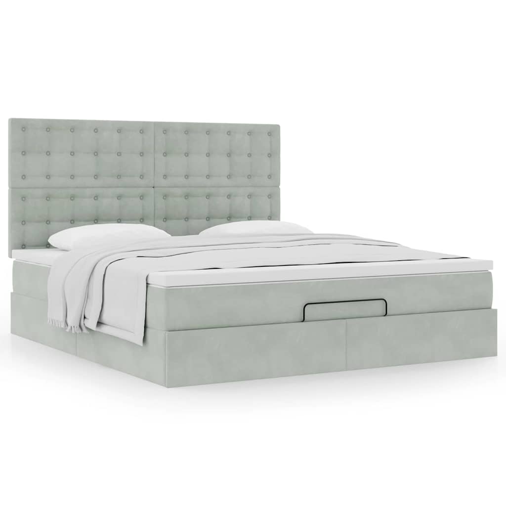 Ottoman bed met matrassen 160x200cm fluweel lichtgrijs is nu te koop bij PeponiXL, paradijselijk wonen!