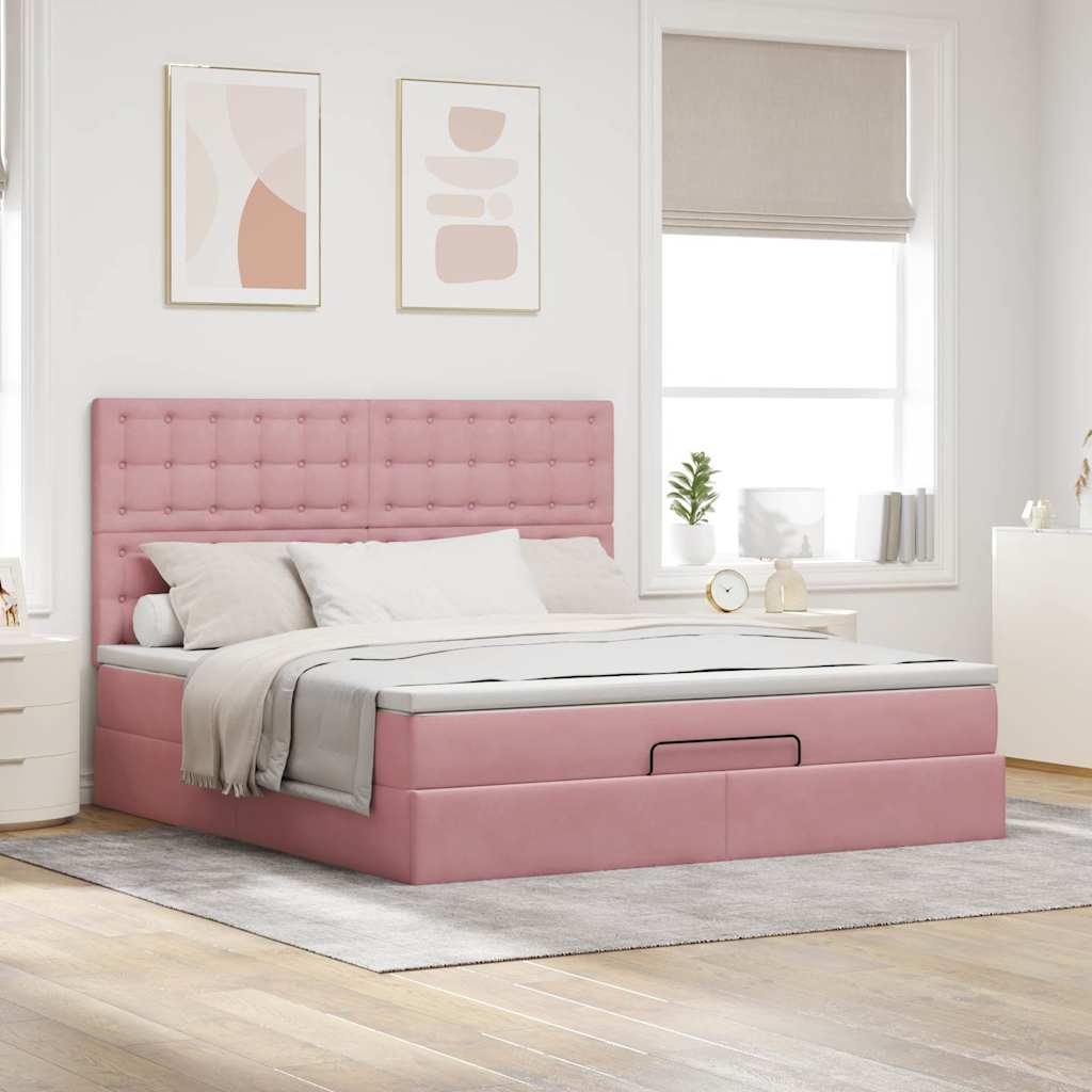Ottoman bed met matrassen 160x200cm fluweel roze is nu te koop bij PeponiXL, paradijselijk wonen!