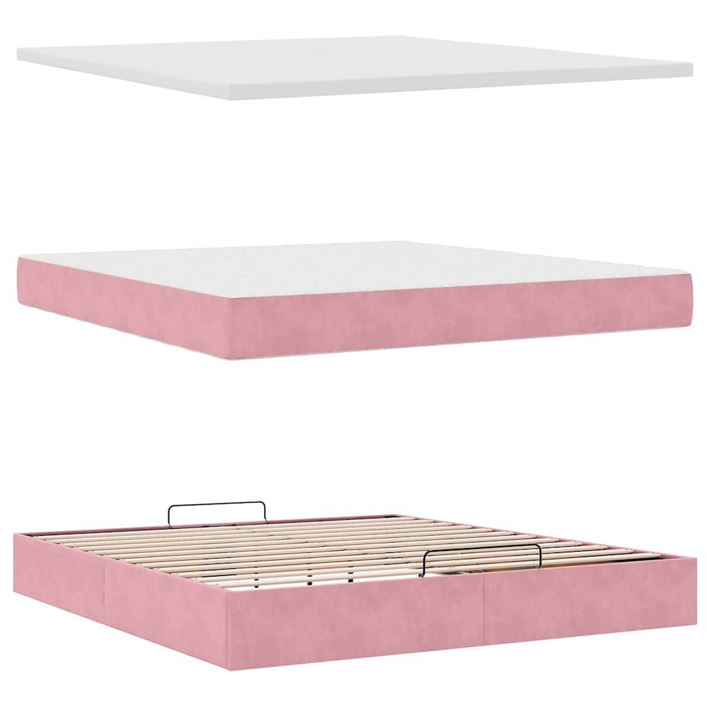Ottoman bed met matrassen 160x200cm fluweel roze is nu te koop bij PeponiXL, paradijselijk wonen!