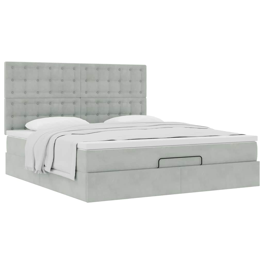 Ottoman bed met matrassen 180x200cm fluweel lichtgrijs is nu te koop bij PeponiXL, paradijselijk wonen!