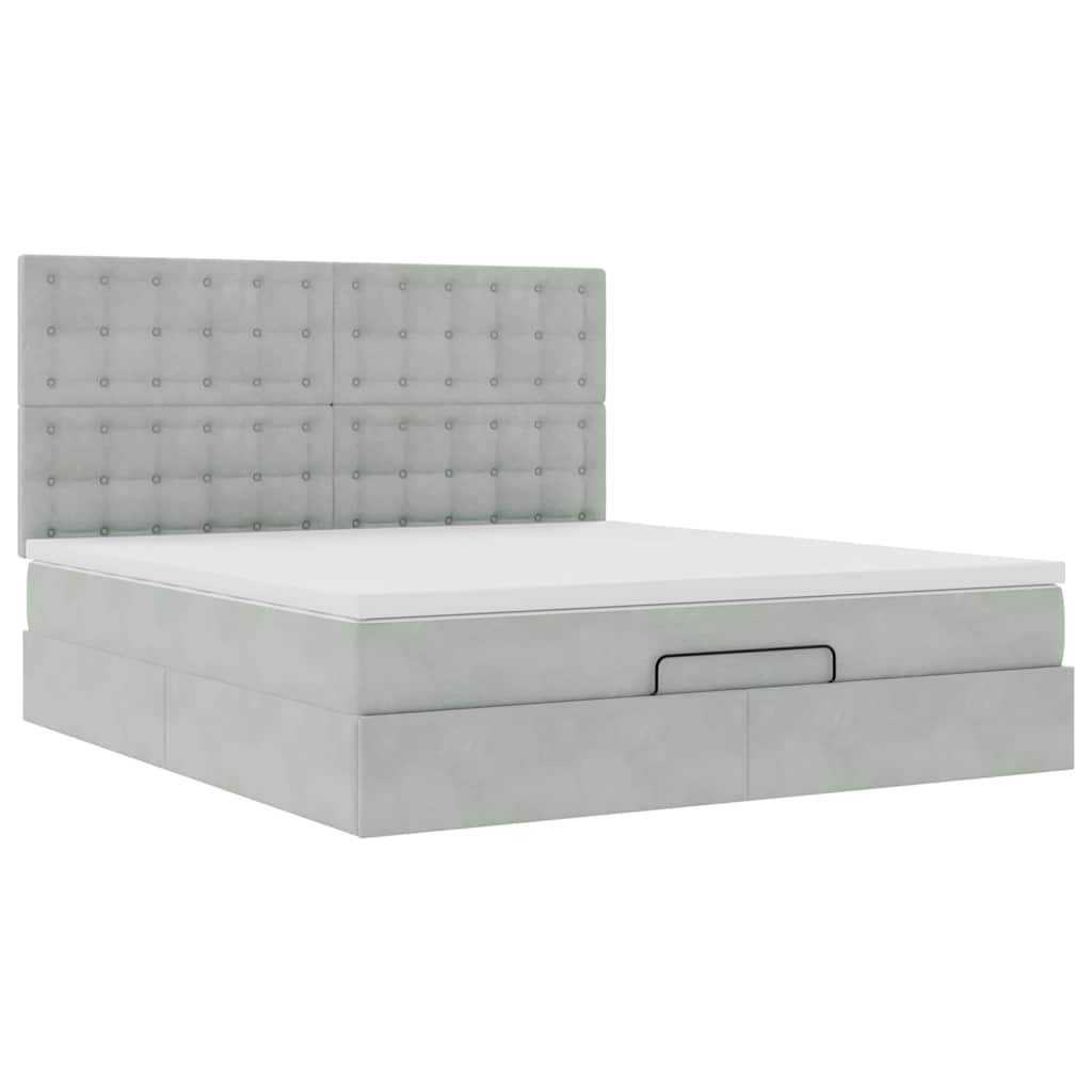 Ottoman bed met matrassen 180x200cm fluweel lichtgrijs is nu te koop bij PeponiXL, paradijselijk wonen!