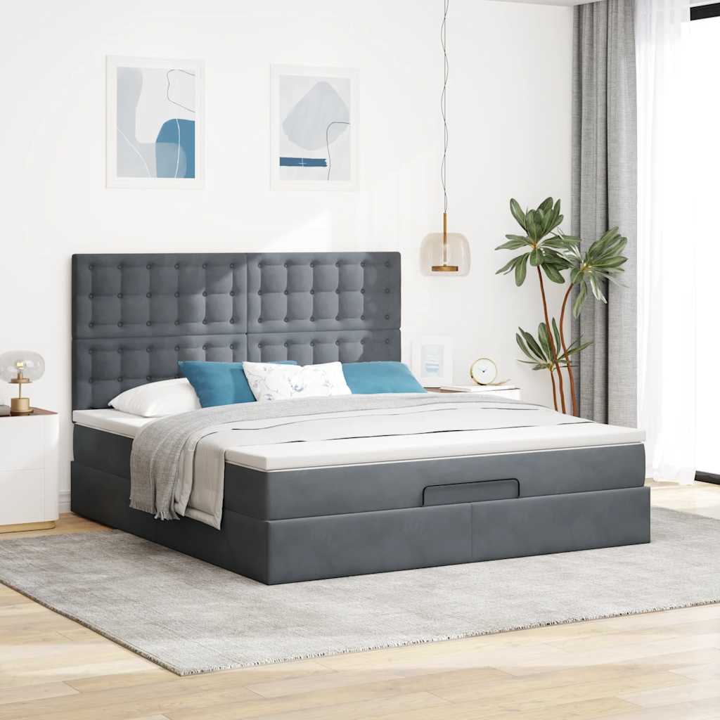 Ottoman bed met matrassen 180x200cm fluweel donkergrijs is nu te koop bij PeponiXL, paradijselijk wonen!