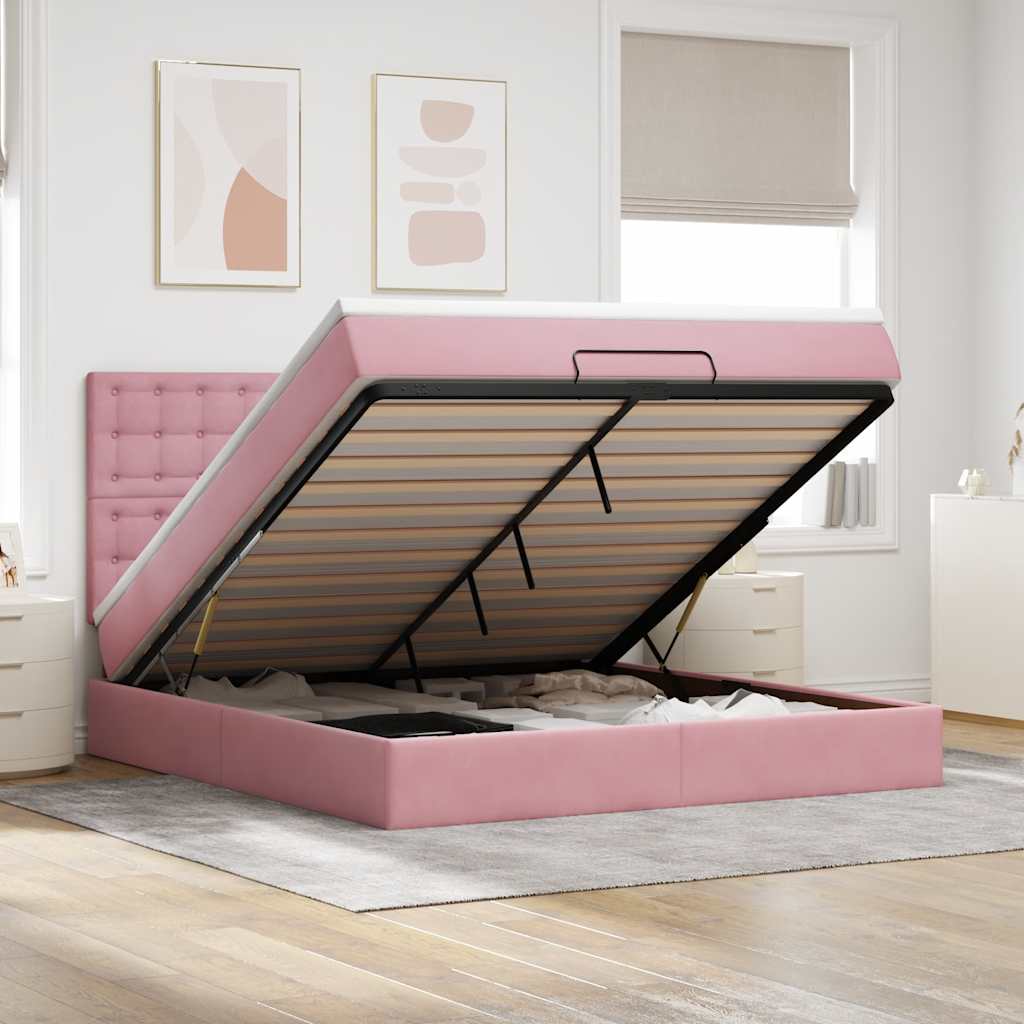 Ottoman bed met matrassen 180x200cm fluweel roze is nu te koop bij PeponiXL, paradijselijk wonen!