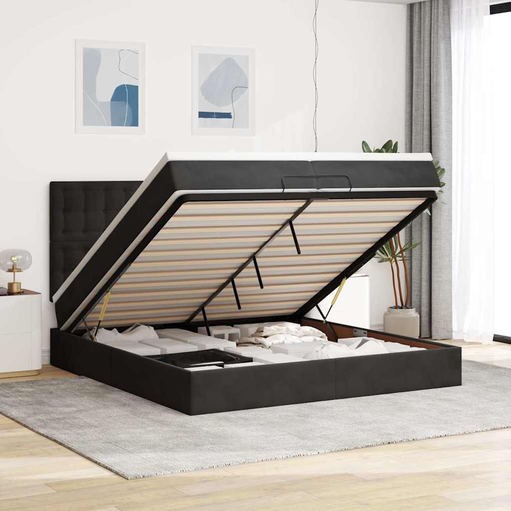 Ottoman bed met matrassen 200x200cm fluweel zwart is nu te koop bij PeponiXL, paradijselijk wonen!