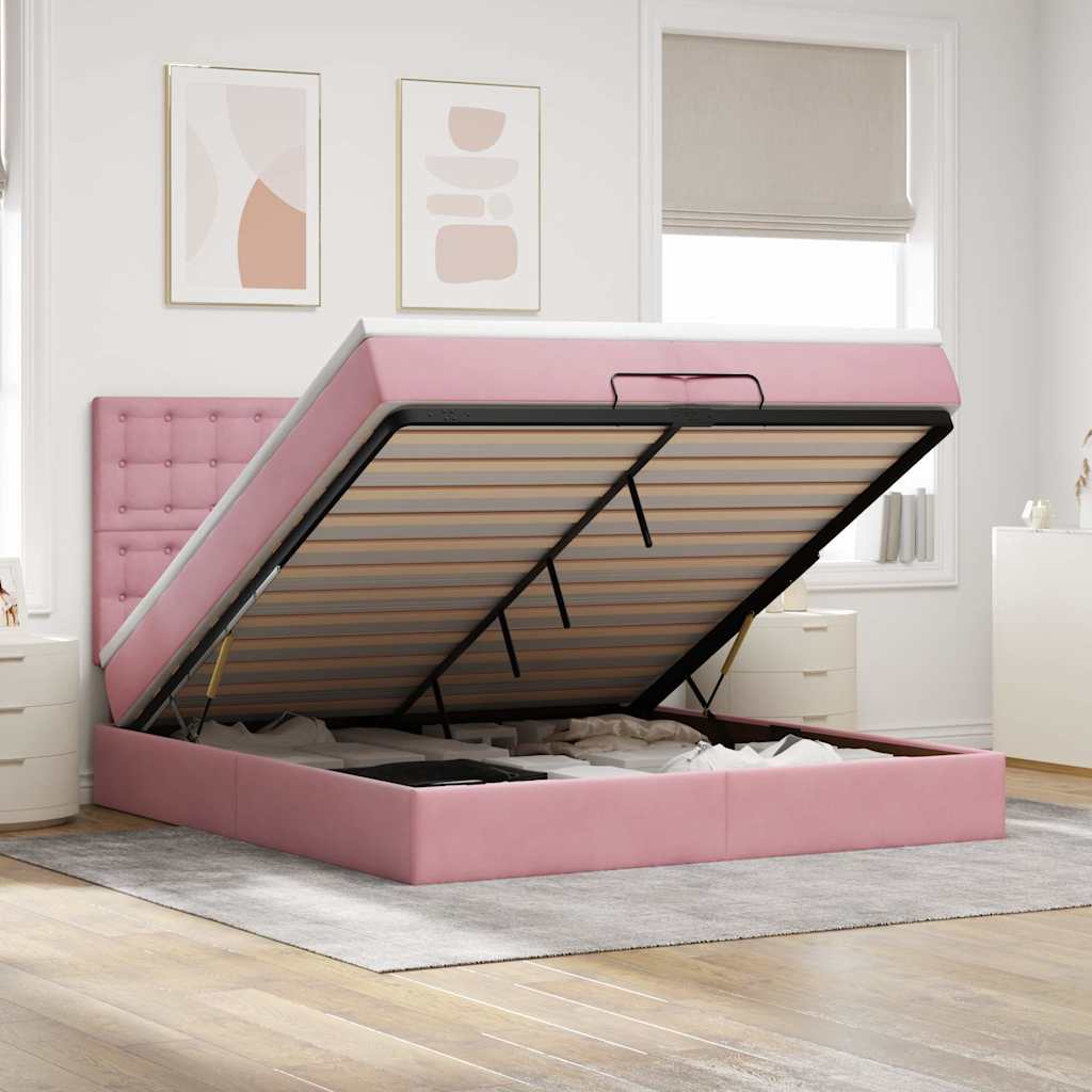 Ottoman bed met matrassen 200x200cm fluweel roze is nu te koop bij PeponiXL, paradijselijk wonen!