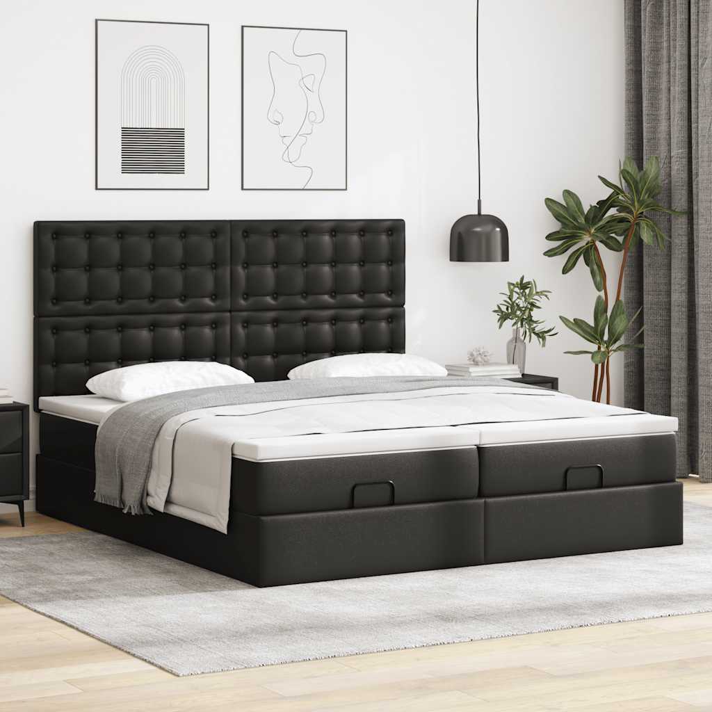Ottoman bed met matrassen 180x200cm kunstleer zwart is nu te koop bij PeponiXL, paradijselijk wonen!