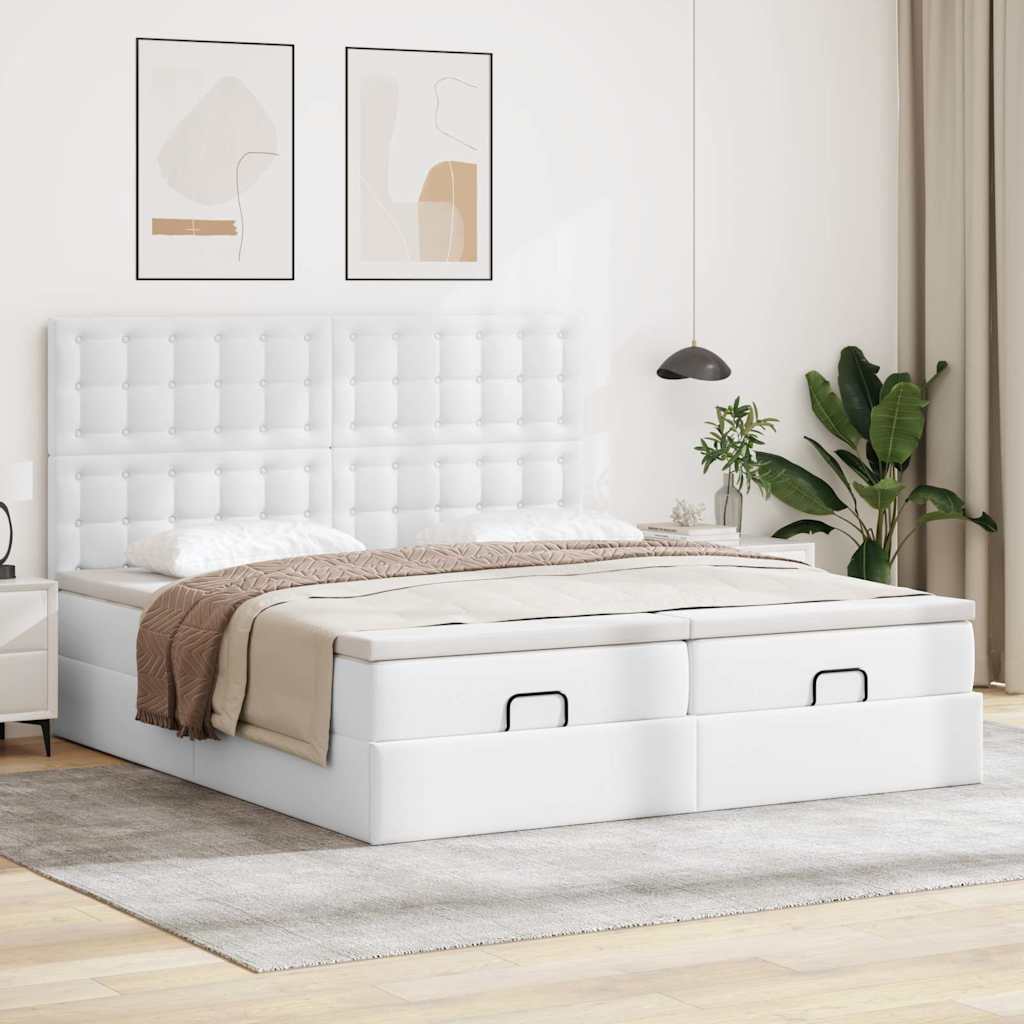 Ottoman bed met matrassen 180x200cm kunstleer zuiver wit is nu te koop bij PeponiXL, paradijselijk wonen!