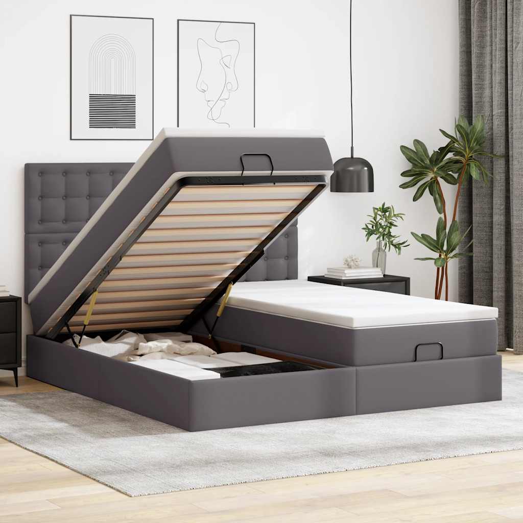 Ottoman bed met matrassen 180x200cm kunstleer grijs is nu te koop bij PeponiXL, paradijselijk wonen!