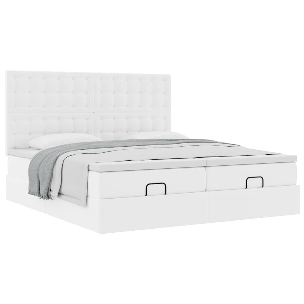 Ottoman bed met matrassen 200x200cm kunstleer zuiver wit is nu te koop bij PeponiXL, paradijselijk wonen!