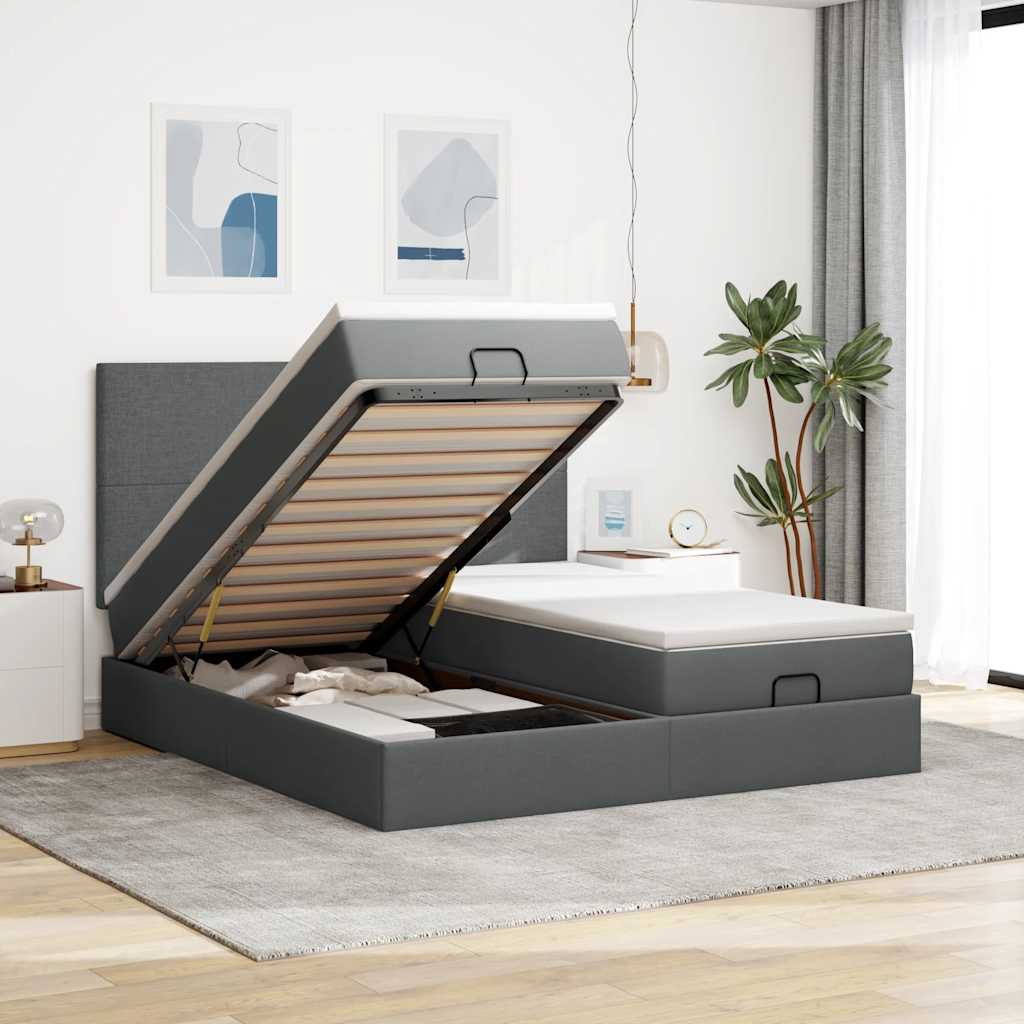 Ottoman bed met matrassen 160x200cm stof donkergrijs is nu te koop bij PeponiXL, paradijselijk wonen!