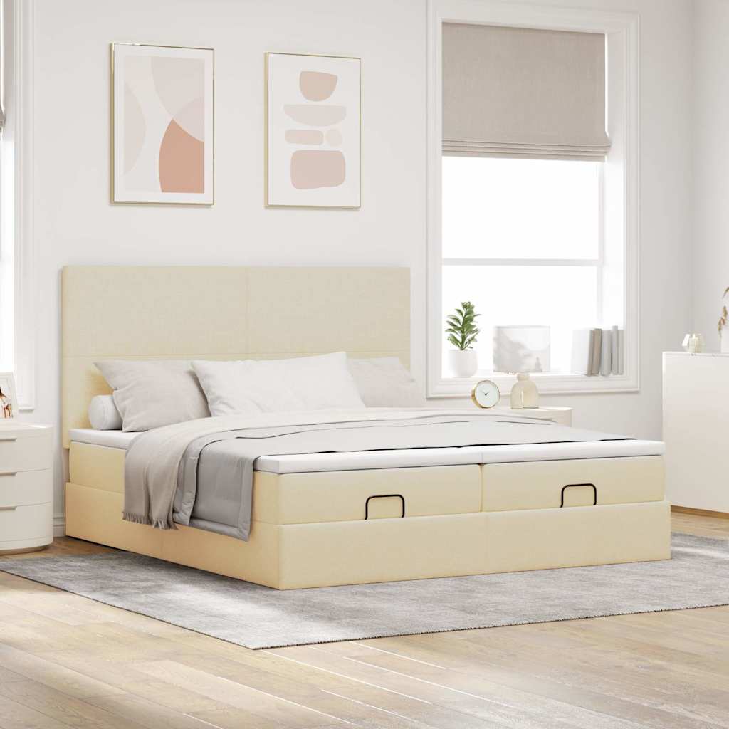Ottoman bed met matrassen 200x200cm stof crèmekleurig is nu te koop bij PeponiXL, paradijselijk wonen!