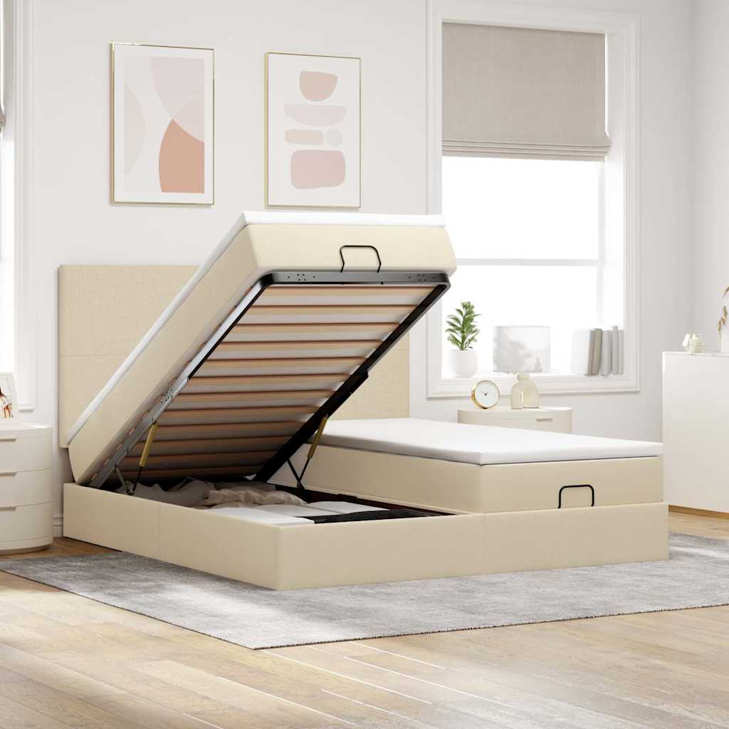 Ottoman bed met matrassen 200x200cm stof crèmekleurig is nu te koop bij PeponiXL, paradijselijk wonen!