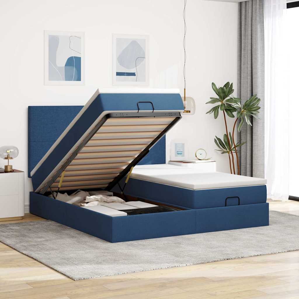 Ottoman bed met matrassen 200x200cm stof blauw is nu te koop bij PeponiXL, paradijselijk wonen!