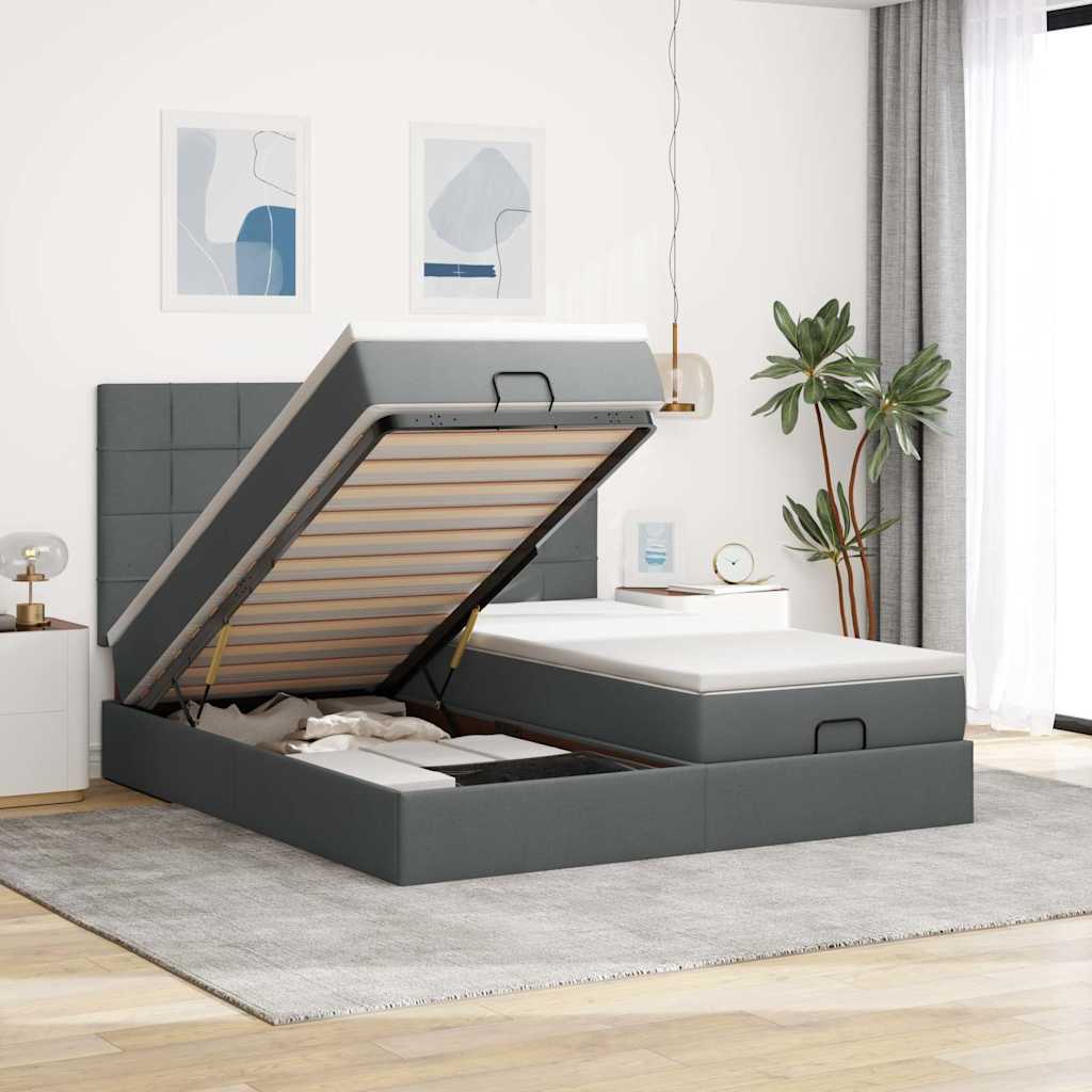 Ottoman bed met matrassen 160x200cm stof donkergrijs is nu te koop bij PeponiXL, paradijselijk wonen!