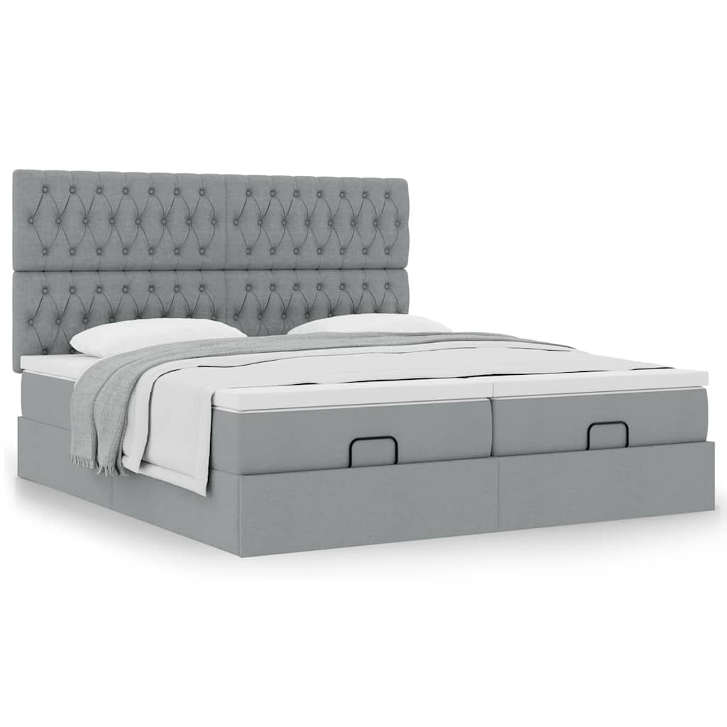 Ottoman bed met matrassen 160x200cm stof lichtgrijs is nu te koop bij PeponiXL, paradijselijk wonen!