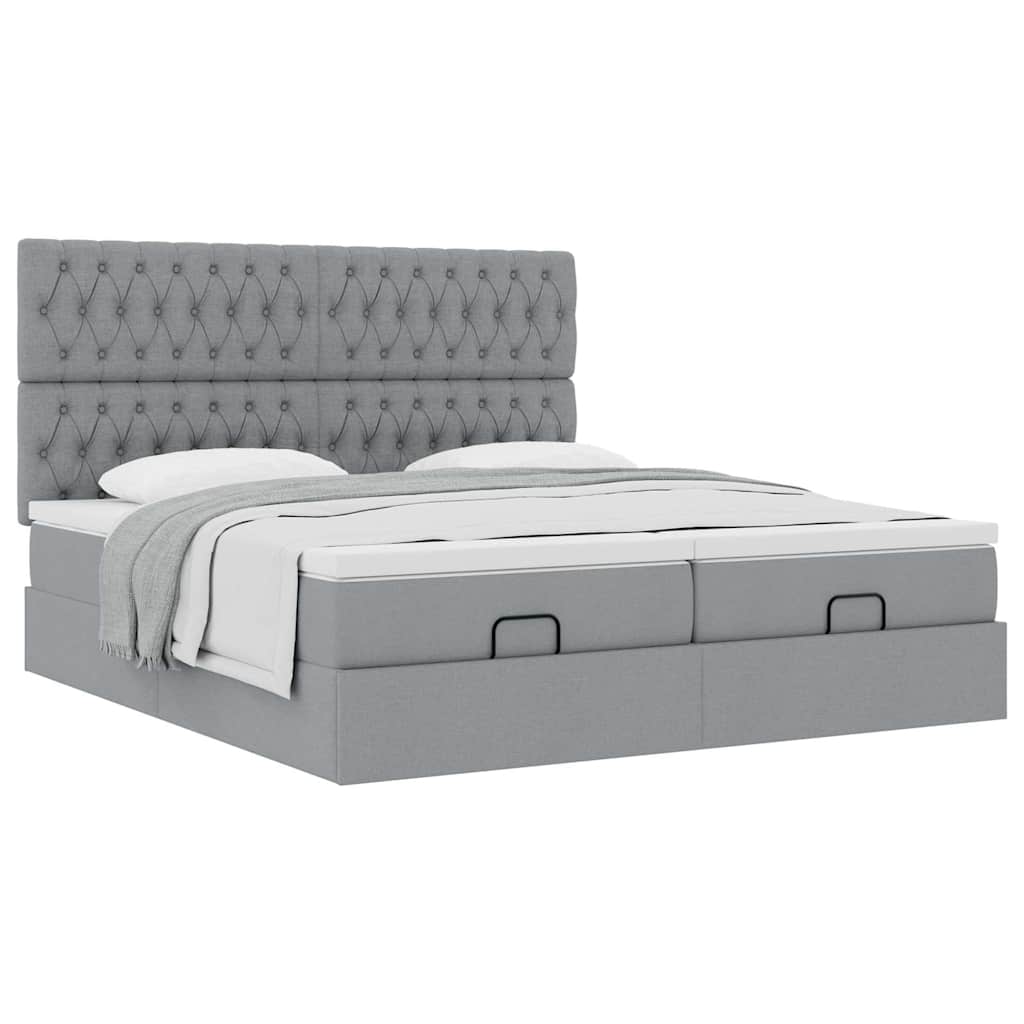 Ottoman bed met matrassen 160x200cm stof lichtgrijs is nu te koop bij PeponiXL, paradijselijk wonen!