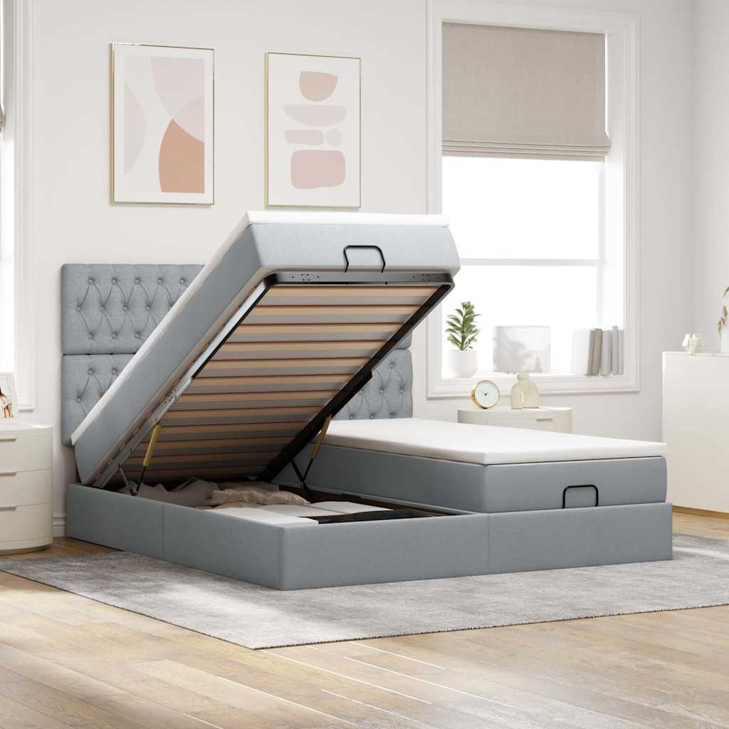 Ottoman bed met matrassen 160x200cm stof lichtgrijs is nu te koop bij PeponiXL, paradijselijk wonen!