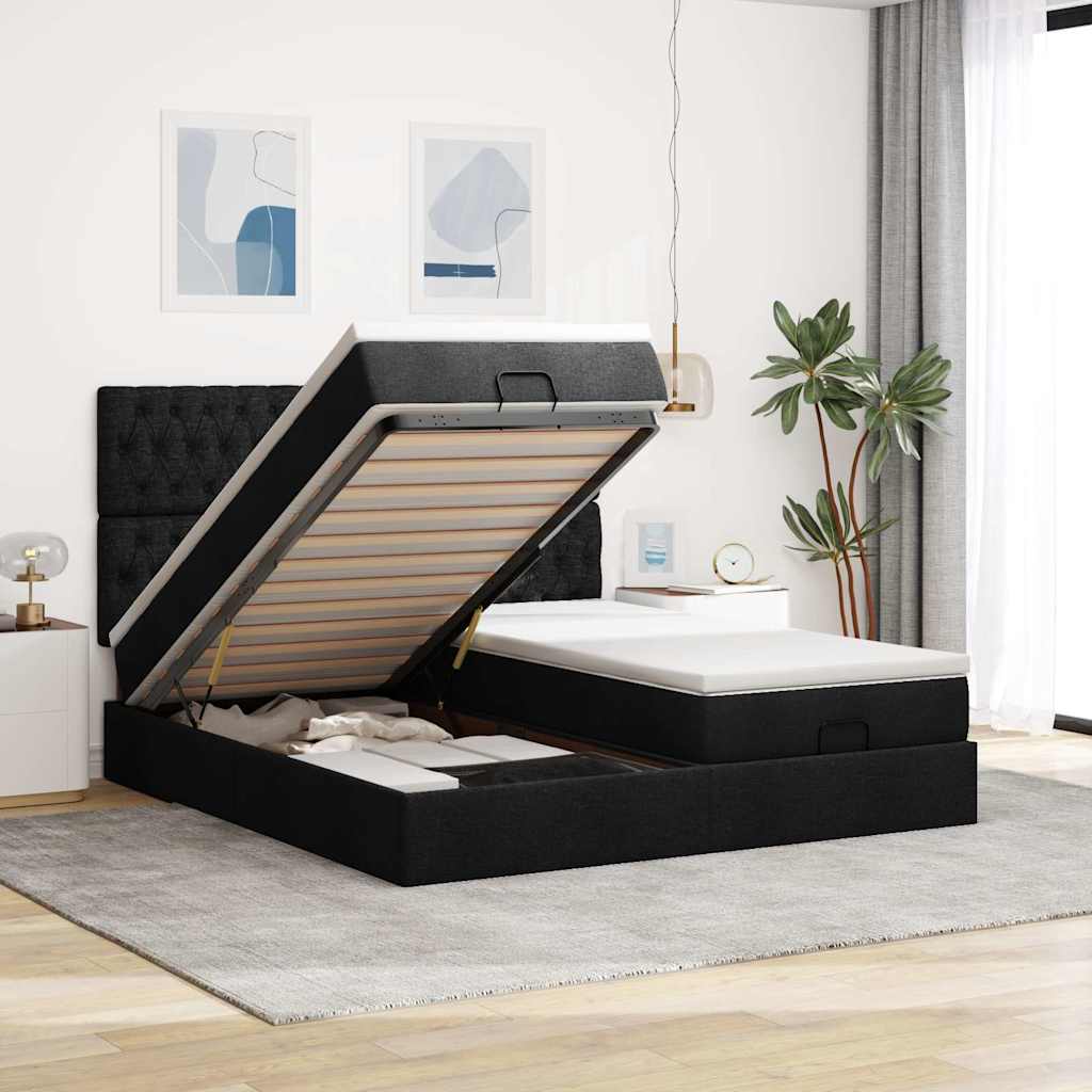 Ottoman bed met matrassen 160x200cm stof zwart is nu te koop bij PeponiXL, paradijselijk wonen!