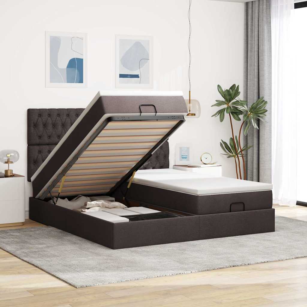 Ottoman bed met matrassen 160x200cm stof donkerbruin is nu te koop bij PeponiXL, paradijselijk wonen!