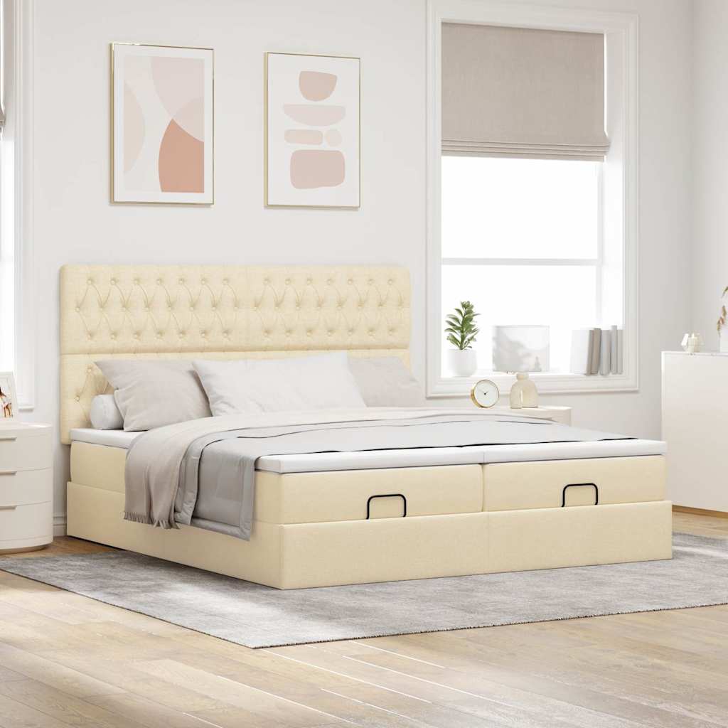 Ottoman bed met matrassen 200x200cm stof crèmekleurig is nu te koop bij PeponiXL, paradijselijk wonen!
