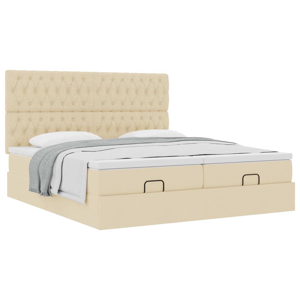 Ottoman bed met matrassen 200x200cm stof crèmekleurig is nu te koop bij PeponiXL, paradijselijk wonen!