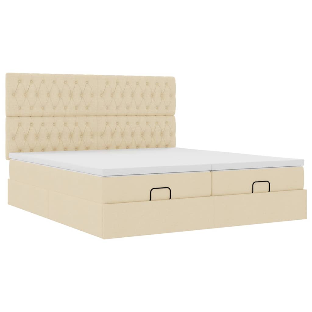 Ottoman bed met matrassen 200x200cm stof crèmekleurig is nu te koop bij PeponiXL, paradijselijk wonen!