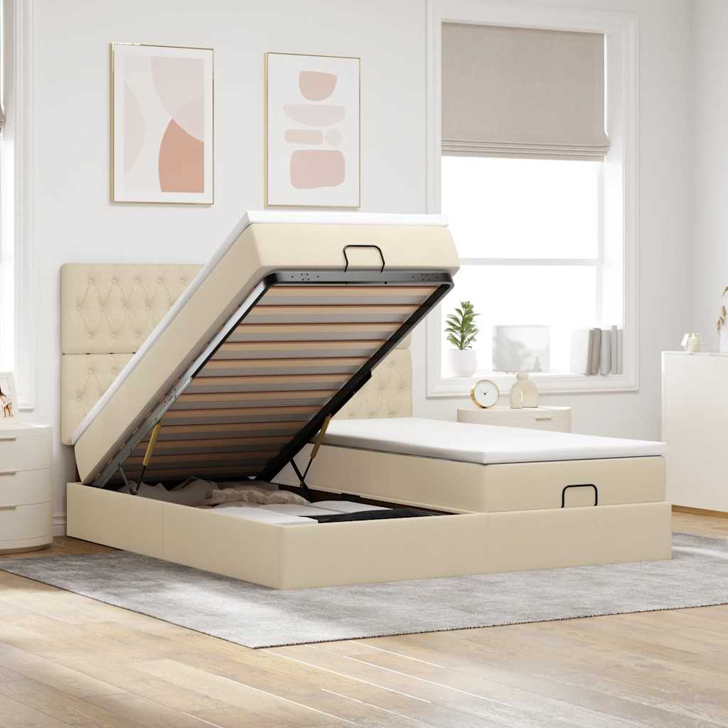 Ottoman bed met matrassen 200x200cm stof crèmekleurig is nu te koop bij PeponiXL, paradijselijk wonen!