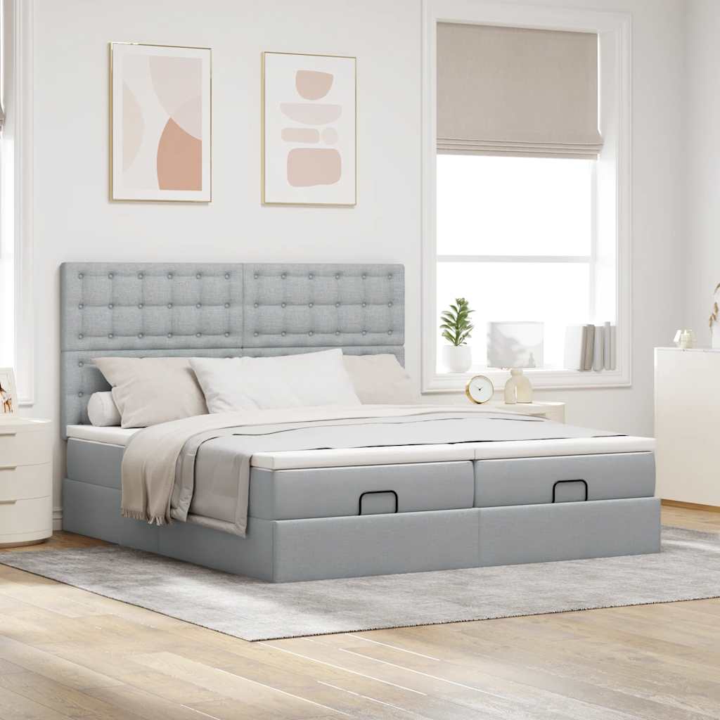 Ottoman bed met matrassen 160x200cm stof lichtgrijs is nu te koop bij PeponiXL, paradijselijk wonen!