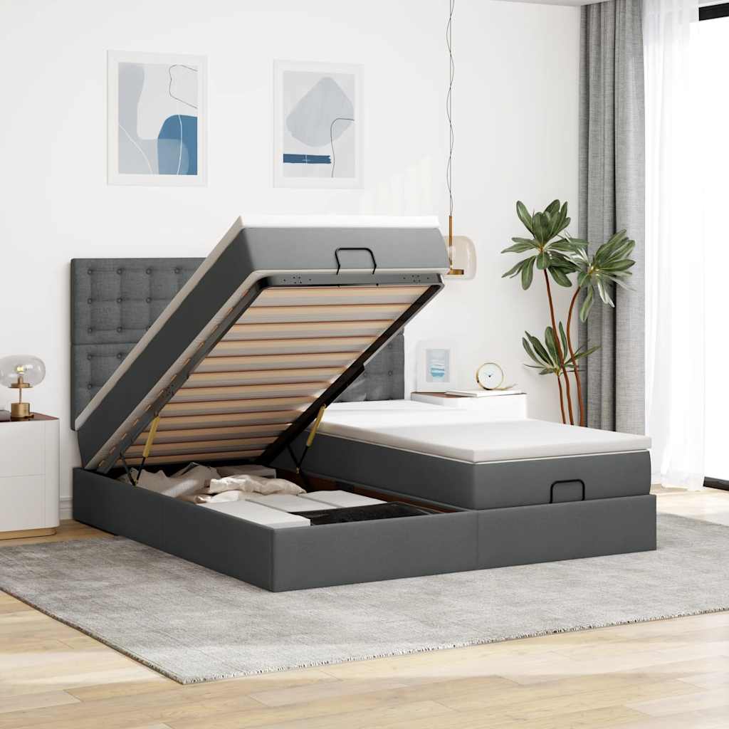 Ottoman bed met matrassen 180x200cm stof donkergrijs is nu te koop bij PeponiXL, paradijselijk wonen!
