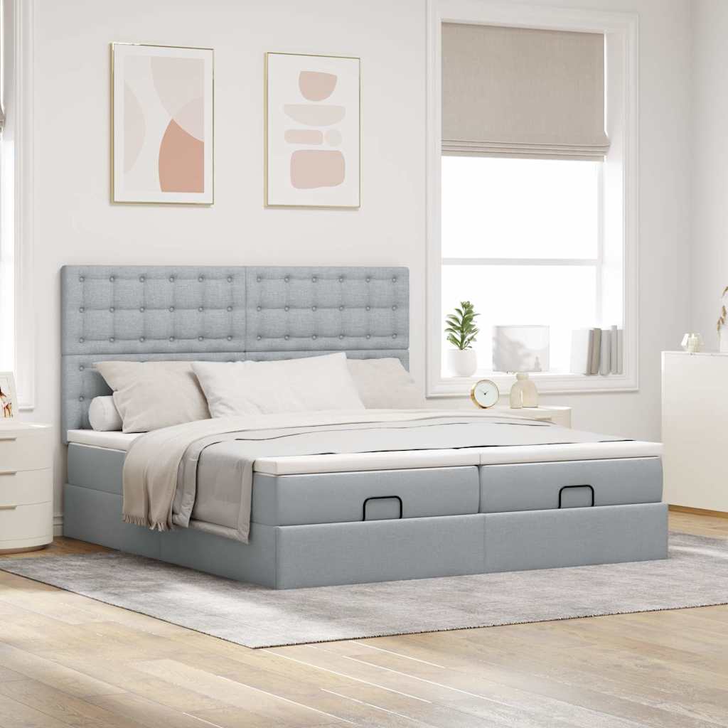 Ottoman bed met matrassen 200x200cm stof lichtgrijs is nu te koop bij PeponiXL, paradijselijk wonen!