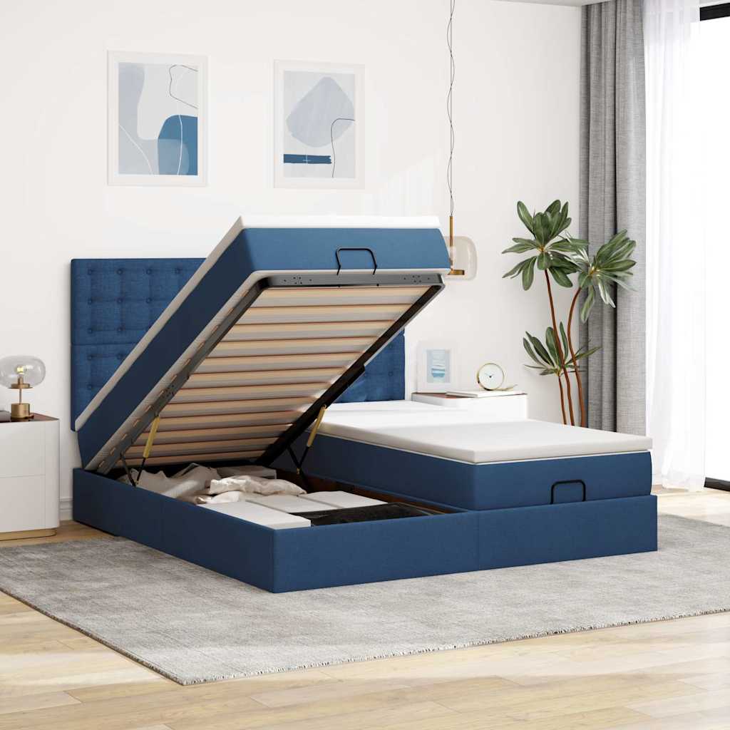 Ottoman bed met matrassen 200x200cm stof blauw is nu te koop bij PeponiXL, paradijselijk wonen!