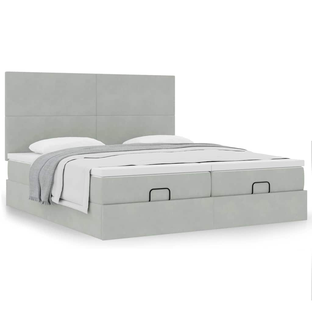 Ottoman bed met matrassen 160x200cm fluweel lichtgrijs is nu te koop bij PeponiXL, paradijselijk wonen!
