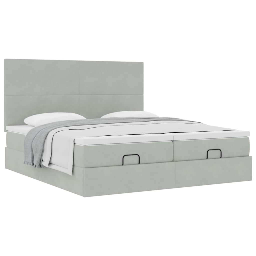 Ottoman bed met matrassen 160x200cm fluweel lichtgrijs is nu te koop bij PeponiXL, paradijselijk wonen!
