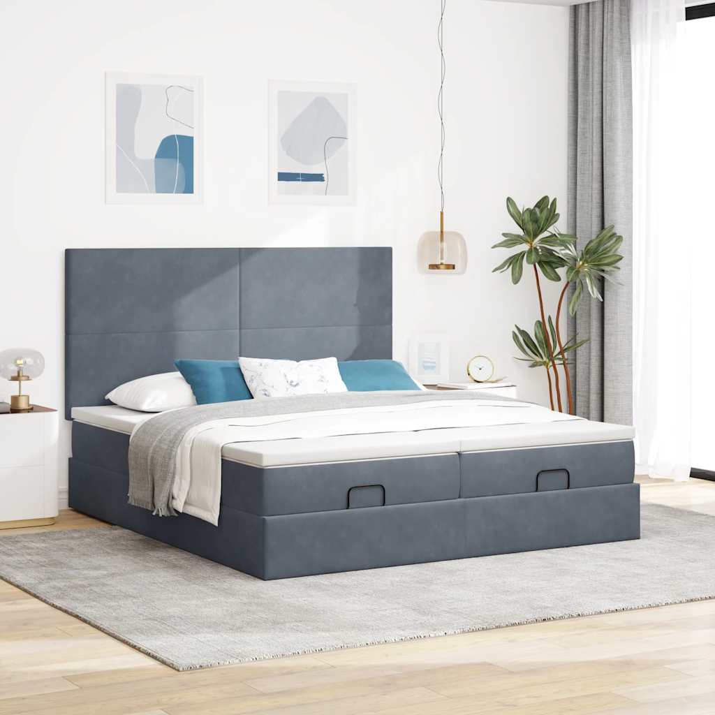 Ottoman bed met matrassen 160x200cm fluweel donkergrijs is nu te koop bij PeponiXL, paradijselijk wonen!