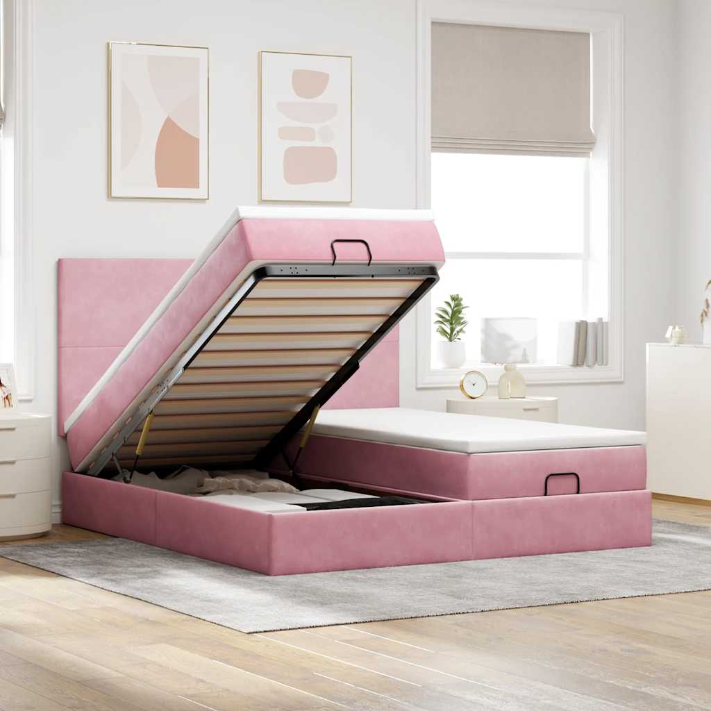 Ottoman bed met matrassen 160x200cm fluweel roze is nu te koop bij PeponiXL, paradijselijk wonen!