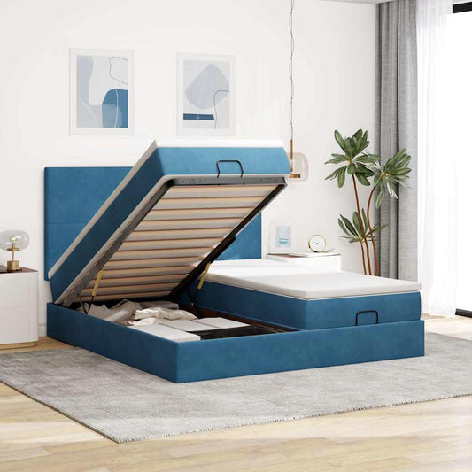 Ottoman bed met matrassen 180x200cm fluweel donkerblauw is nu te koop bij PeponiXL, paradijselijk wonen!