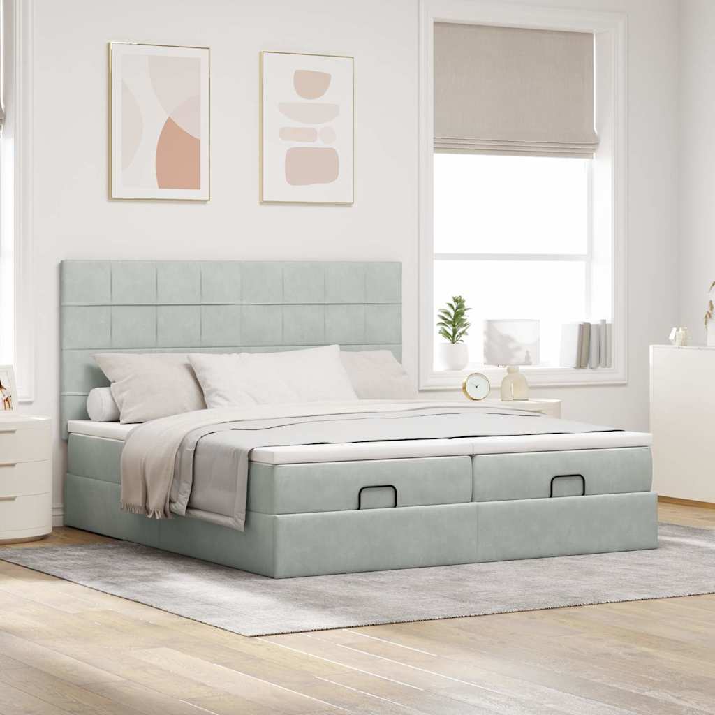 Ottoman bed met matrassen 160x200cm fluweel lichtgrijs is nu te koop bij PeponiXL, paradijselijk wonen!
