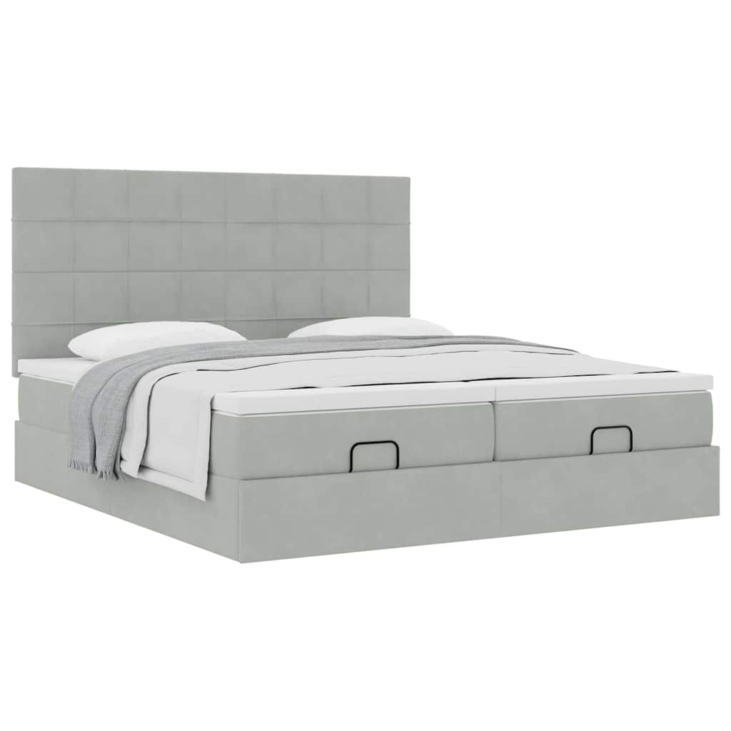 Ottoman bed met matrassen 160x200cm fluweel lichtgrijs is nu te koop bij PeponiXL, paradijselijk wonen!