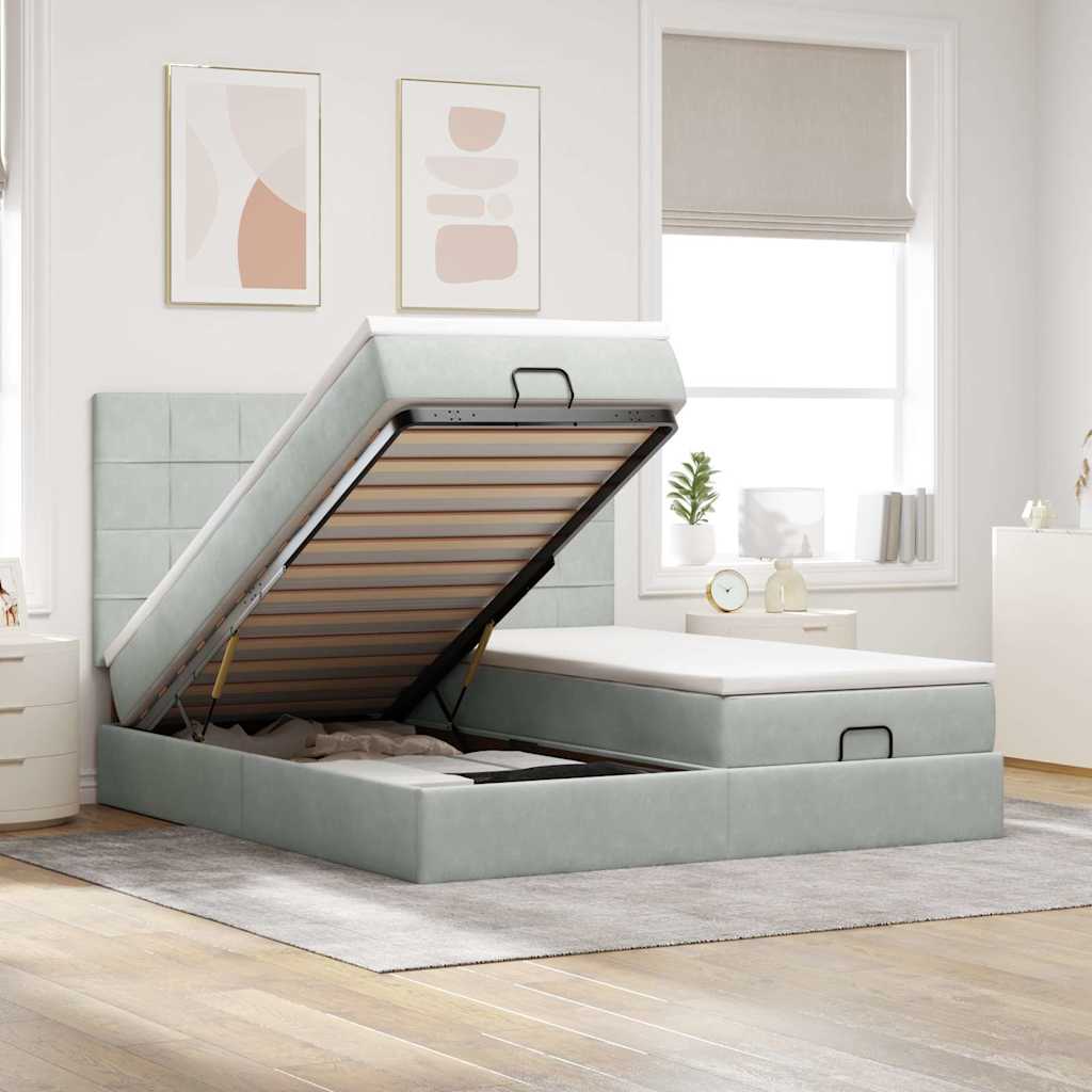 Ottoman bed met matrassen 160x200cm fluweel lichtgrijs is nu te koop bij PeponiXL, paradijselijk wonen!
