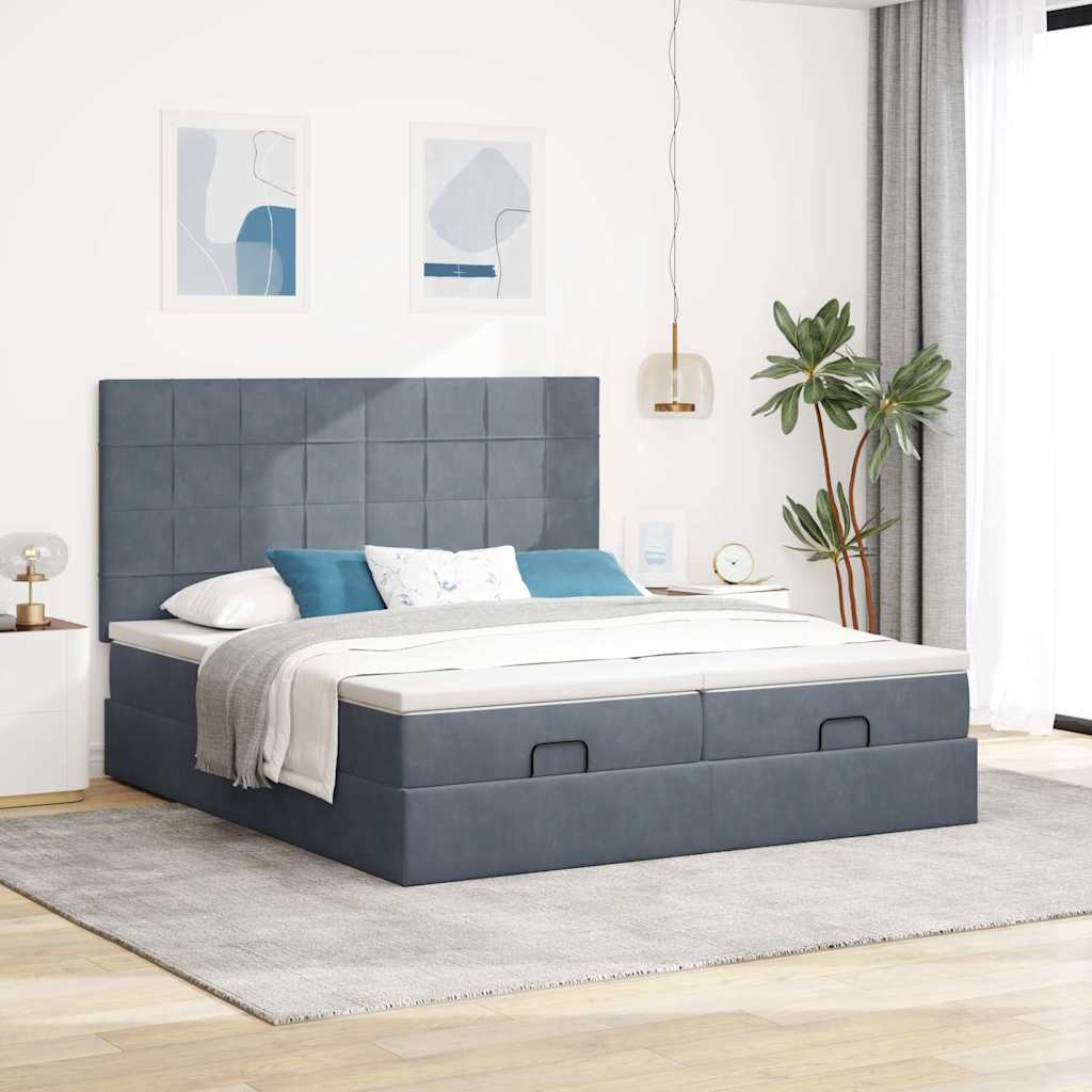 Ottoman bed met matrassen 160x200cm fluweel donkergrijs is nu te koop bij PeponiXL, paradijselijk wonen!