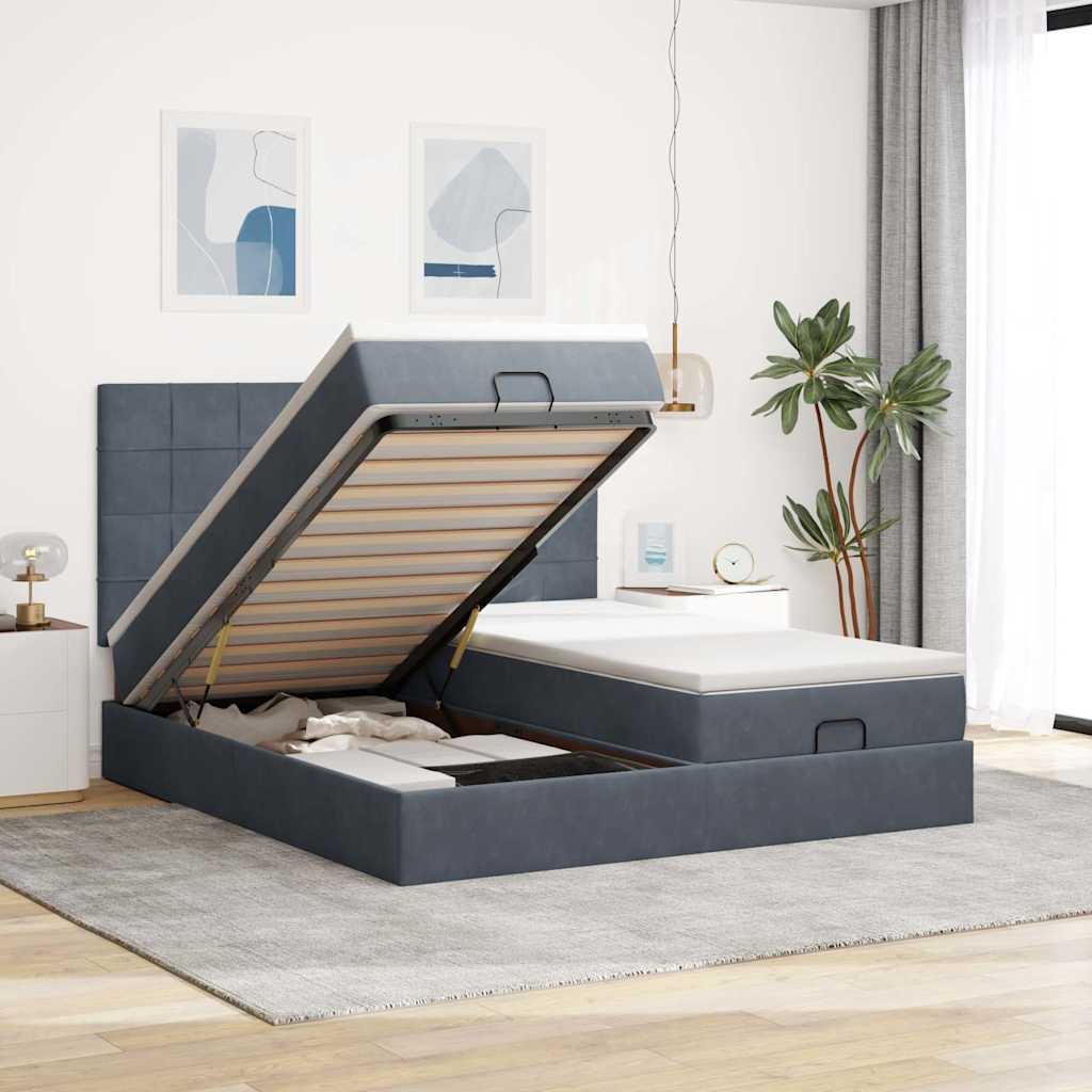 Ottoman bed met matrassen 160x200cm fluweel donkergrijs is nu te koop bij PeponiXL, paradijselijk wonen!