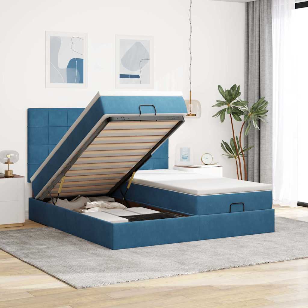 Ottoman bed met matrassen 160x200cm fluweel donkerblauw is nu te koop bij PeponiXL, paradijselijk wonen!